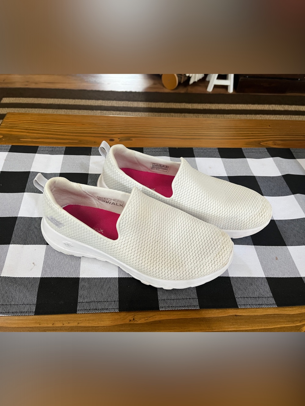 Skechers White Slip-On Sneakers with Pink Lining